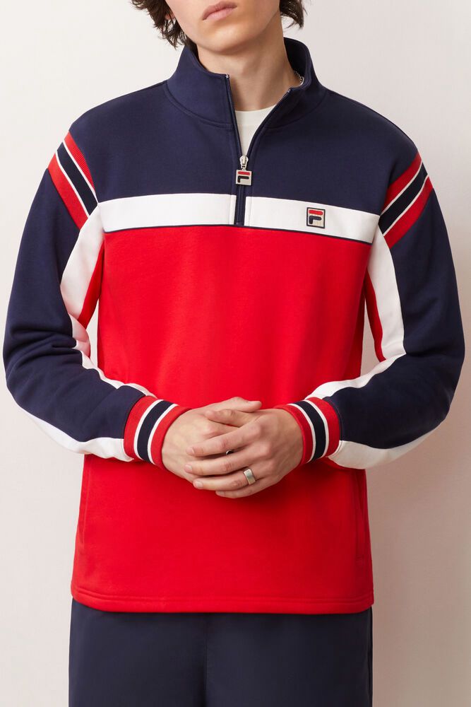 Fila Jacket Haakon 1/2 Zip Mens Red/Navy/White - India OXB-715084